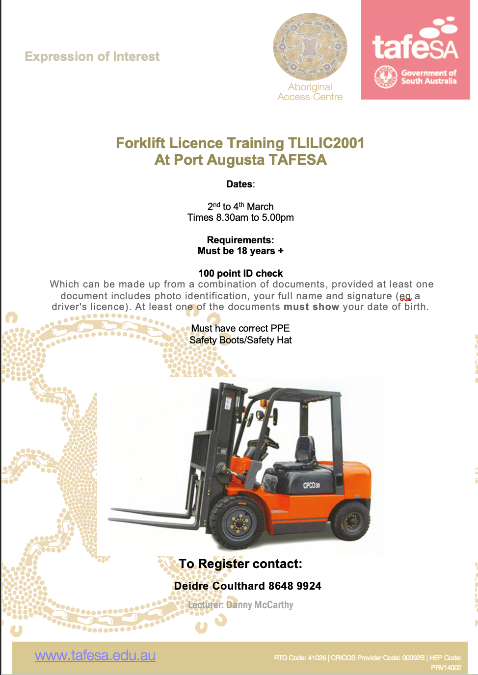 TAFE SA Forklift Licence Training TLILIC2001 At Port Augusta Kokatha
