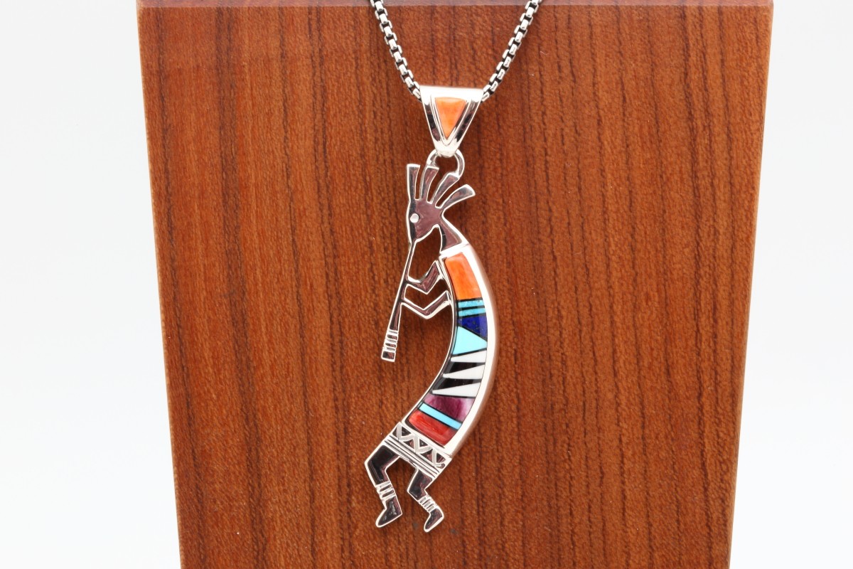 Navajo Multi Color Inlay Kokopelli Pendant Inlay Jewelry, Native