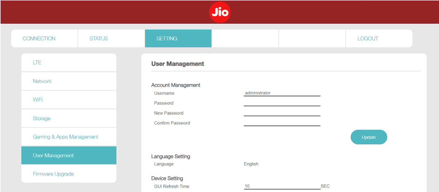 How to change the password of JioFi 4 device