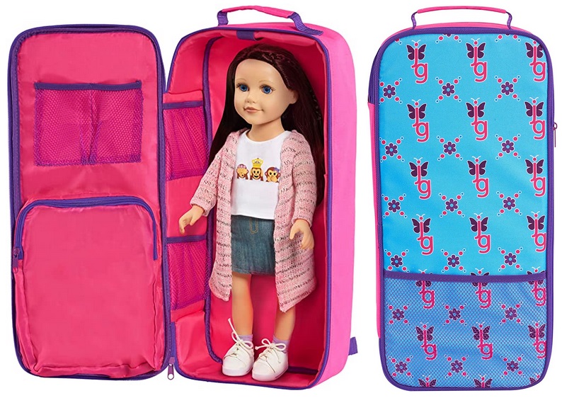Journey Girls Doll Carrier with Straps for 18 Inch Dolls, Blue and Pink