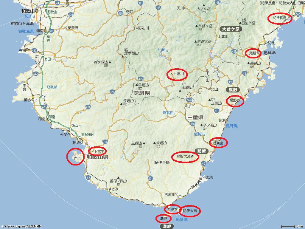 推薦資産等位置図 紀伊半島における概略図 紀伊半島ツーリング,紀伊半島バイク,和歌山ツーリング