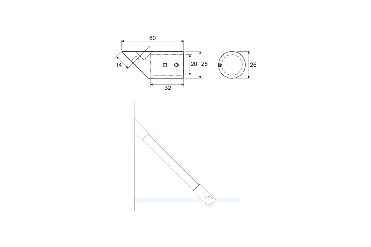 Art. SB06 Round shower rod 45° glass/wall Komplast