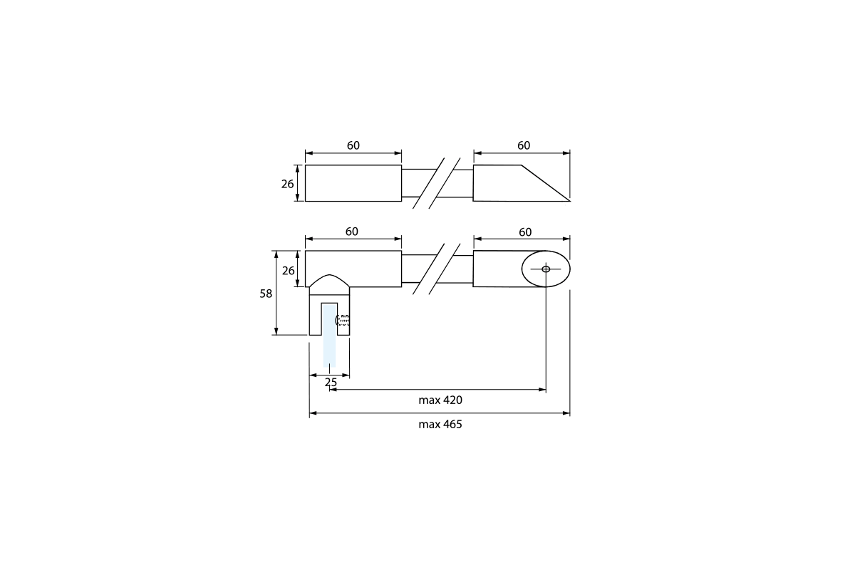 Art. SB06 Round shower rod 45° glass/wall Komplast