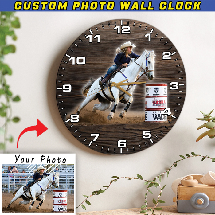 Personalized Photo Barrel Racing Wooden Wall Clock KoolKool