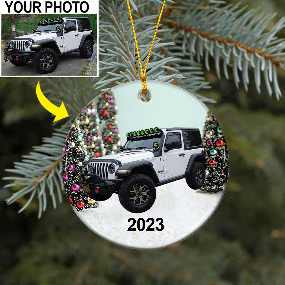 Personalized Photo Jeep Lovers Ceramic Ornament, Jeep Christmas tree