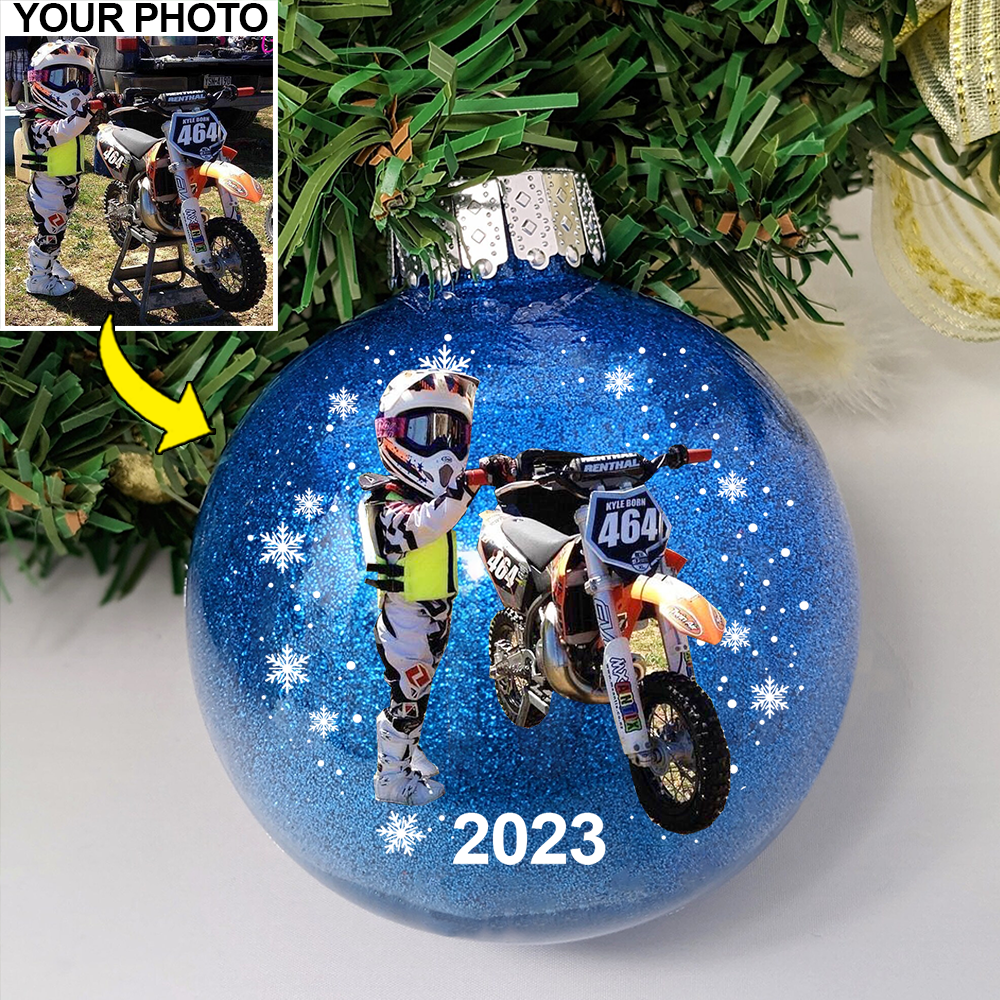 Personalized Photo Motocross Lovers Glitter Plastic Ornament, Motocross Dirt Bike Christmas tree