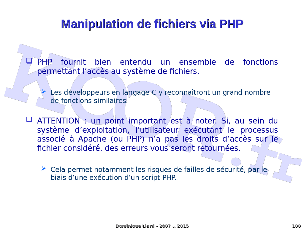 Le langage PHP Manipulation de fichiers via PHP