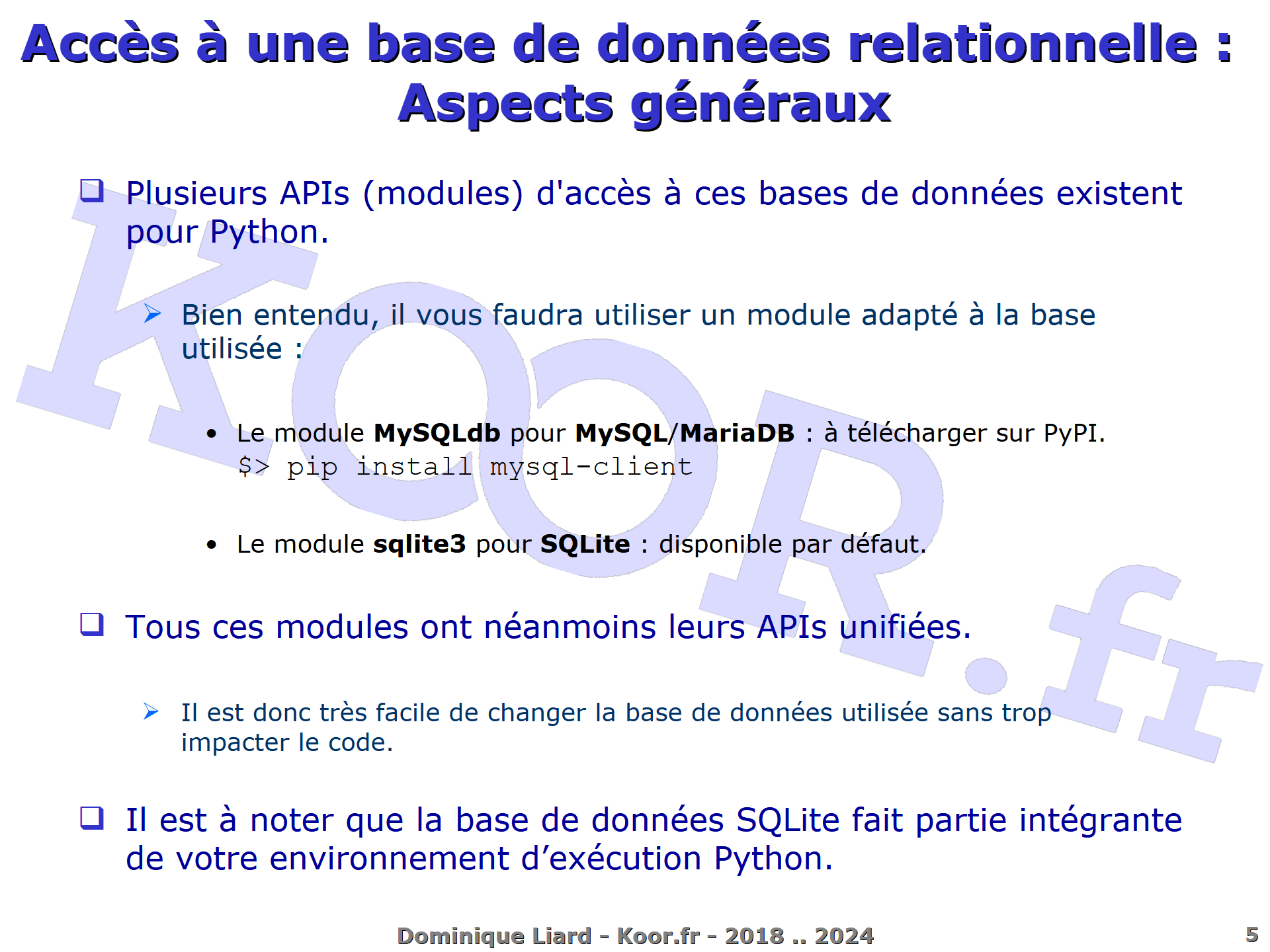 Accès aux données en Python Accès à une base de données relationnelle