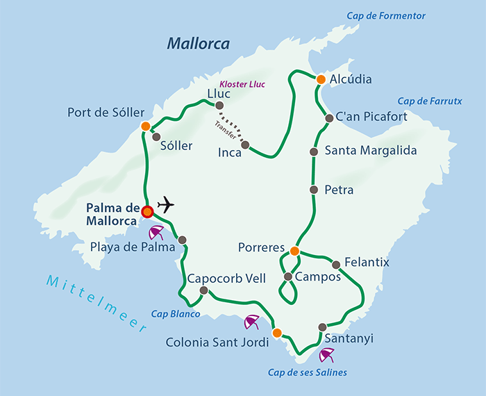 Fahrradwege Mallorca Karte Radurlaub Spanien Mallorca organisierte Radreisen Radtouren
