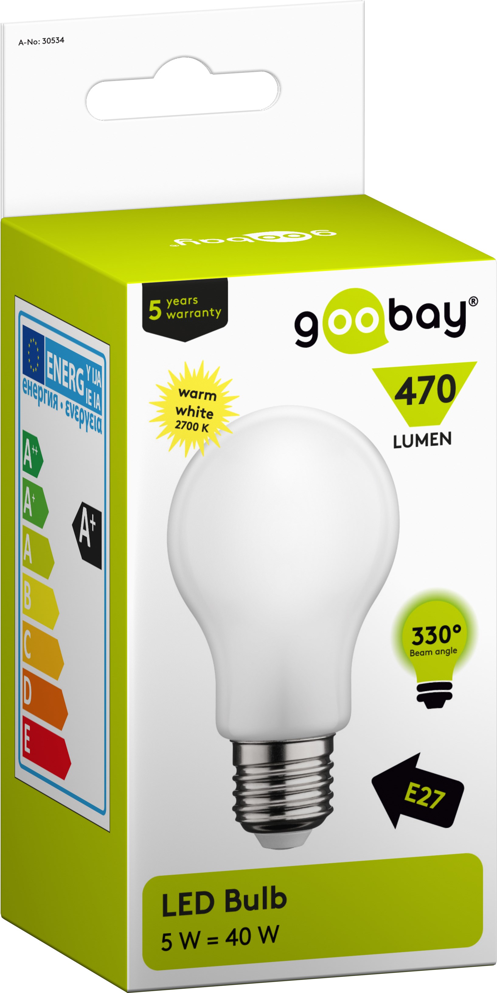Goobay LEDlampa, klot, varmvit, E27, 5 Watt