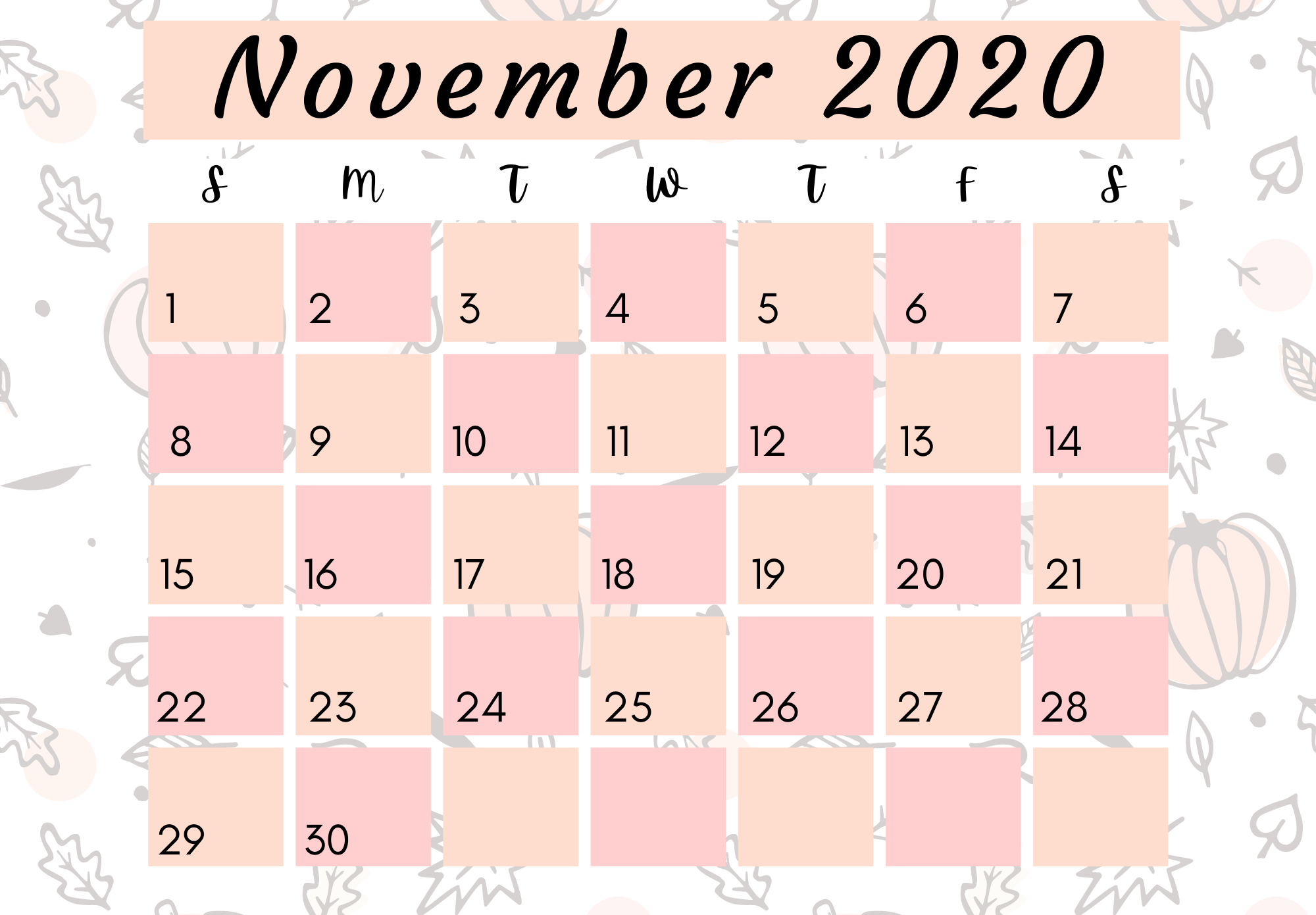 November 2020 Calendar 10 Free Printable Designs