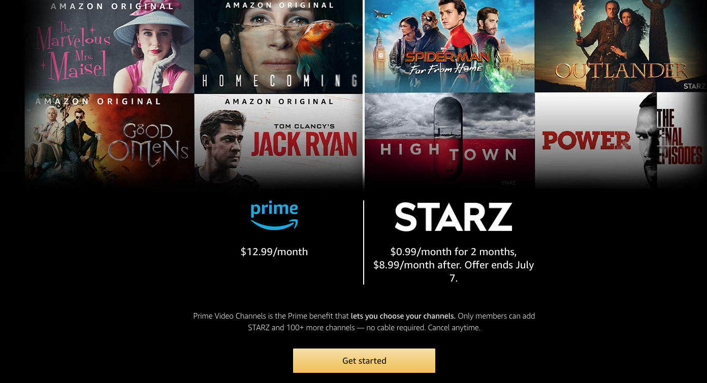 Amazon Prime Members 2Months Starz or Showtime Subscription .99 per