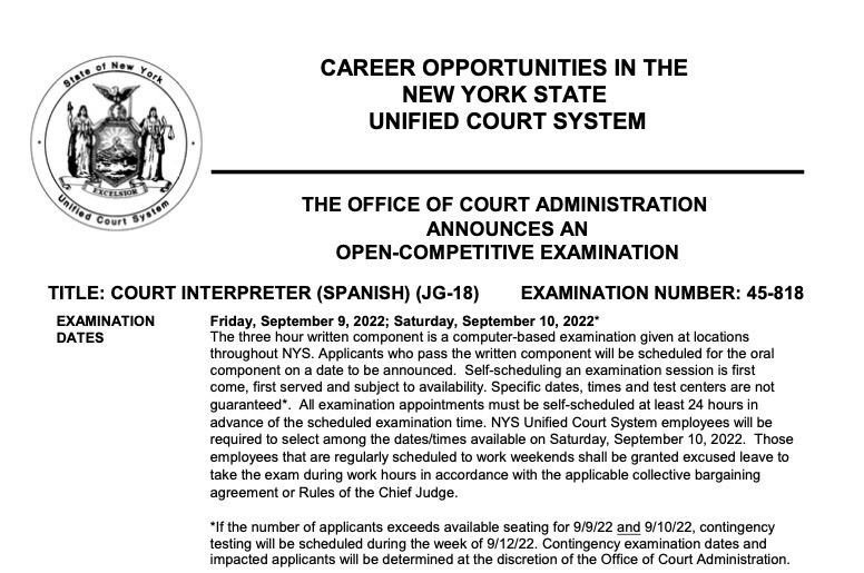 NYS Court System Court Interpreter Spanish Interpreter Testing (9/9(03)