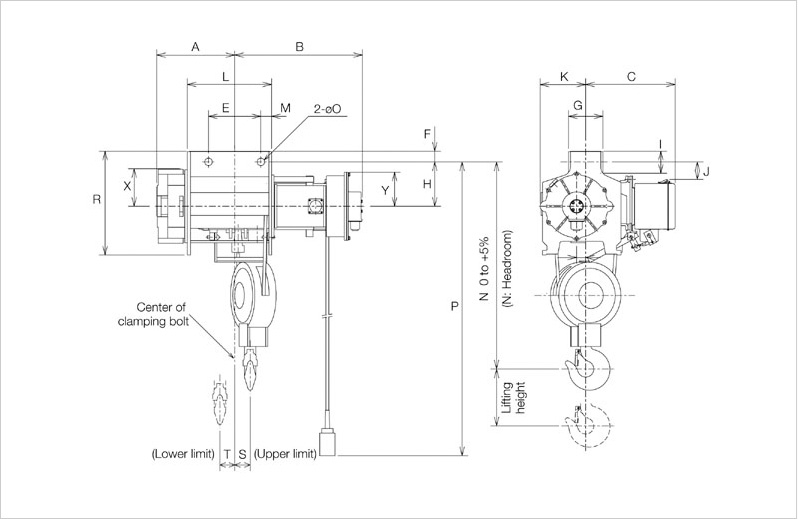 KITO Type F Wire Rope Hoists With Motorized Traversing Hoist / Suspended Hoist / Push Button