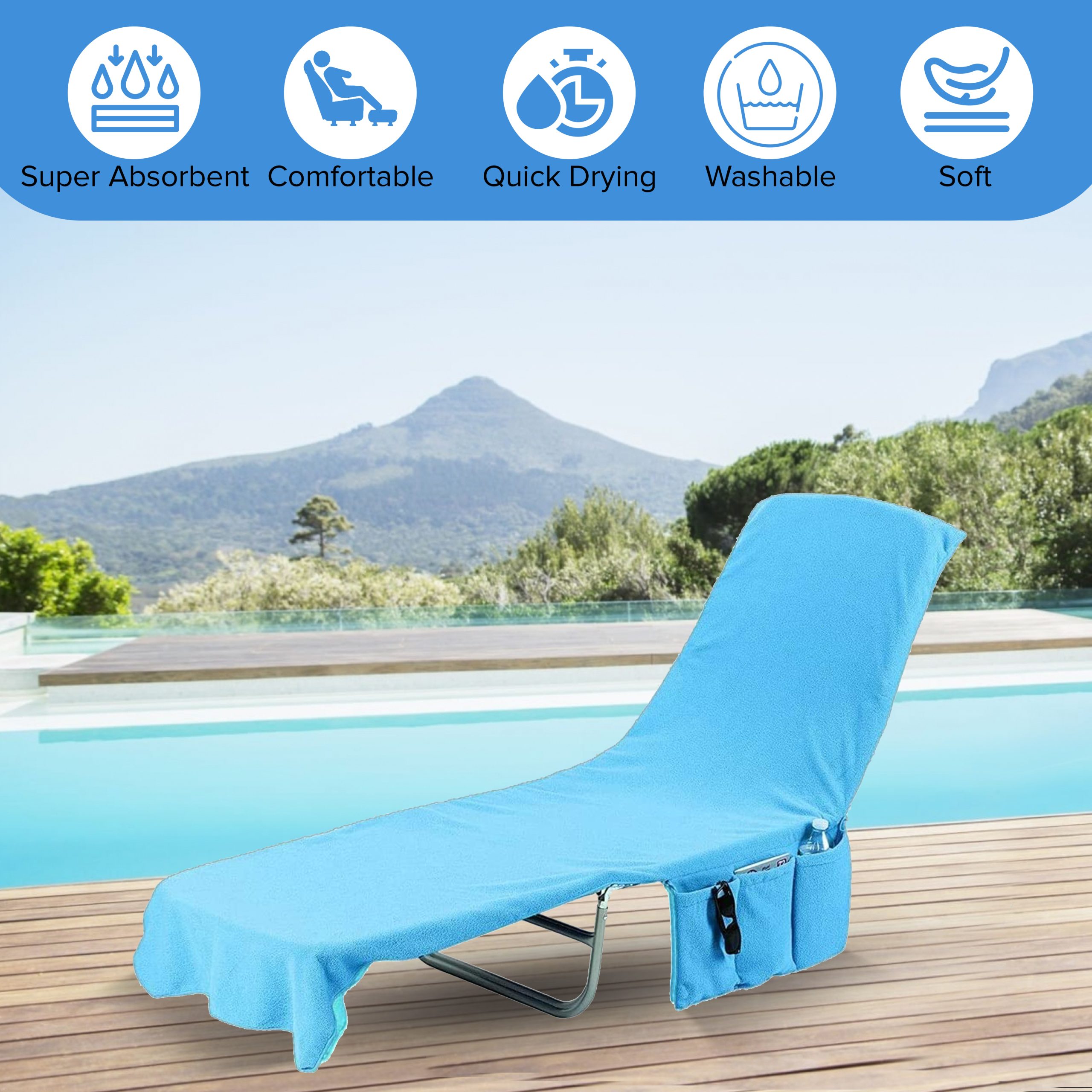 Beach Chair Towel Cover Super Absorbent and Soft Lounge Chair Towel Cover with Pockets 84