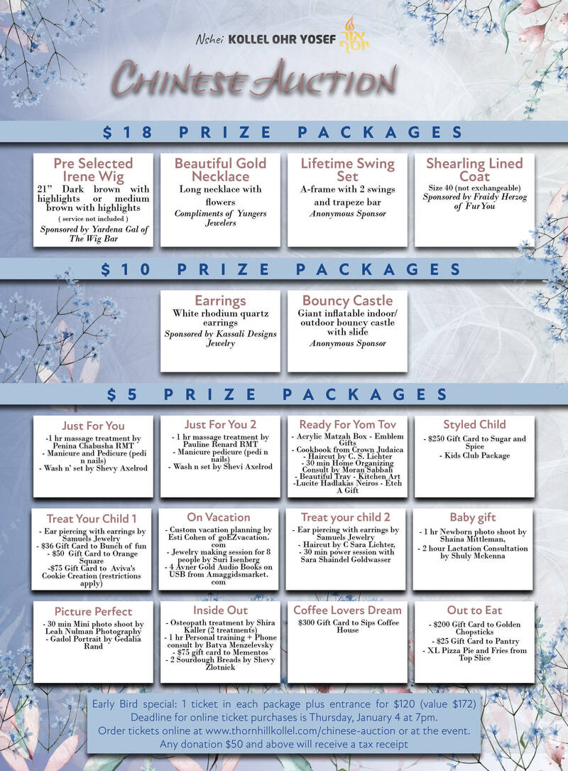 Chinese Auction Kollel Ohr Yosef