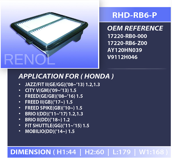 AIR HONDA=RHD-RB6-P 17220-RB0-000 17220-RB6-Z00 AY120HN039 V9112H046