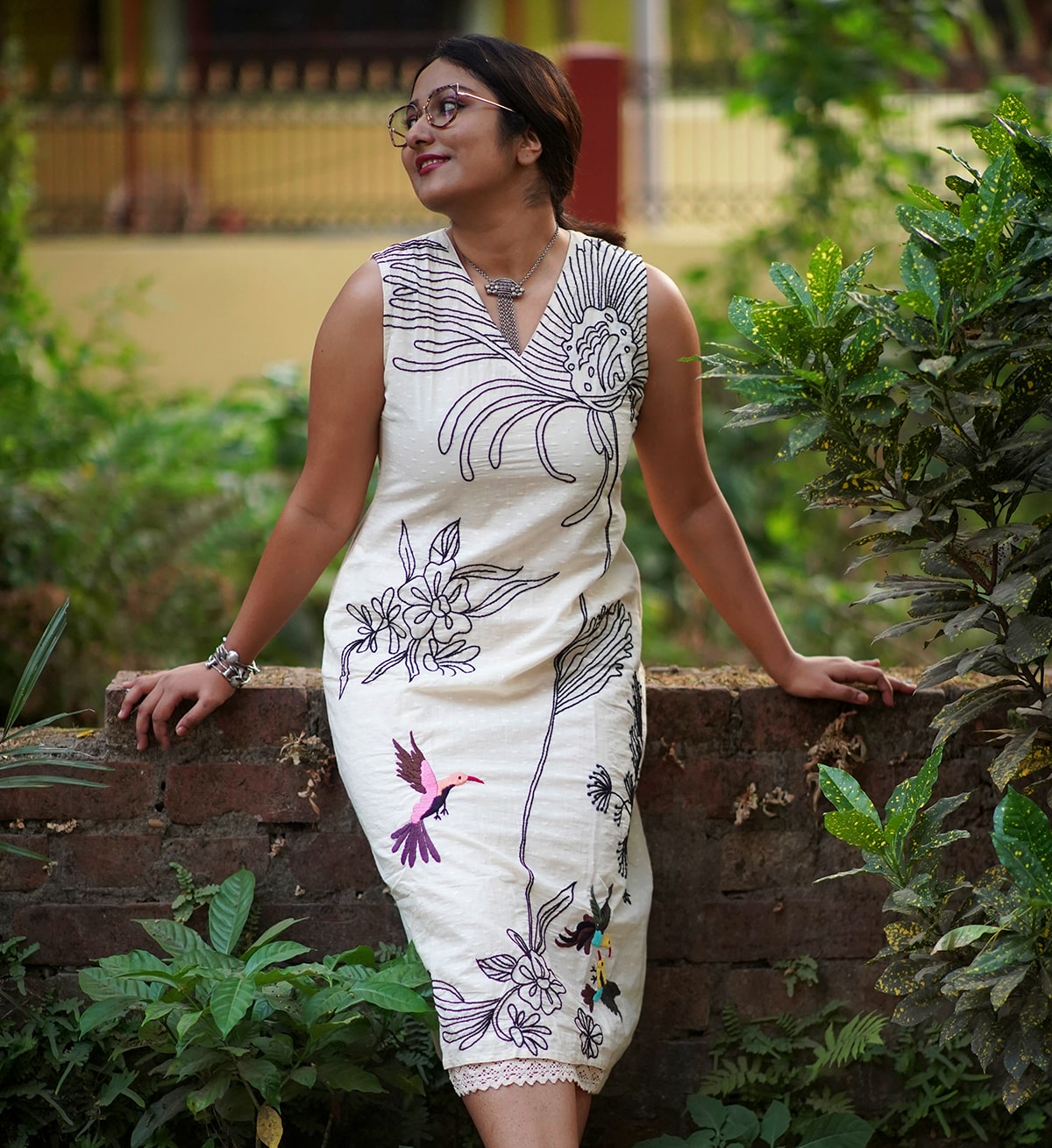 White Cotton Dress with Hand Embroidery Koza Gallery