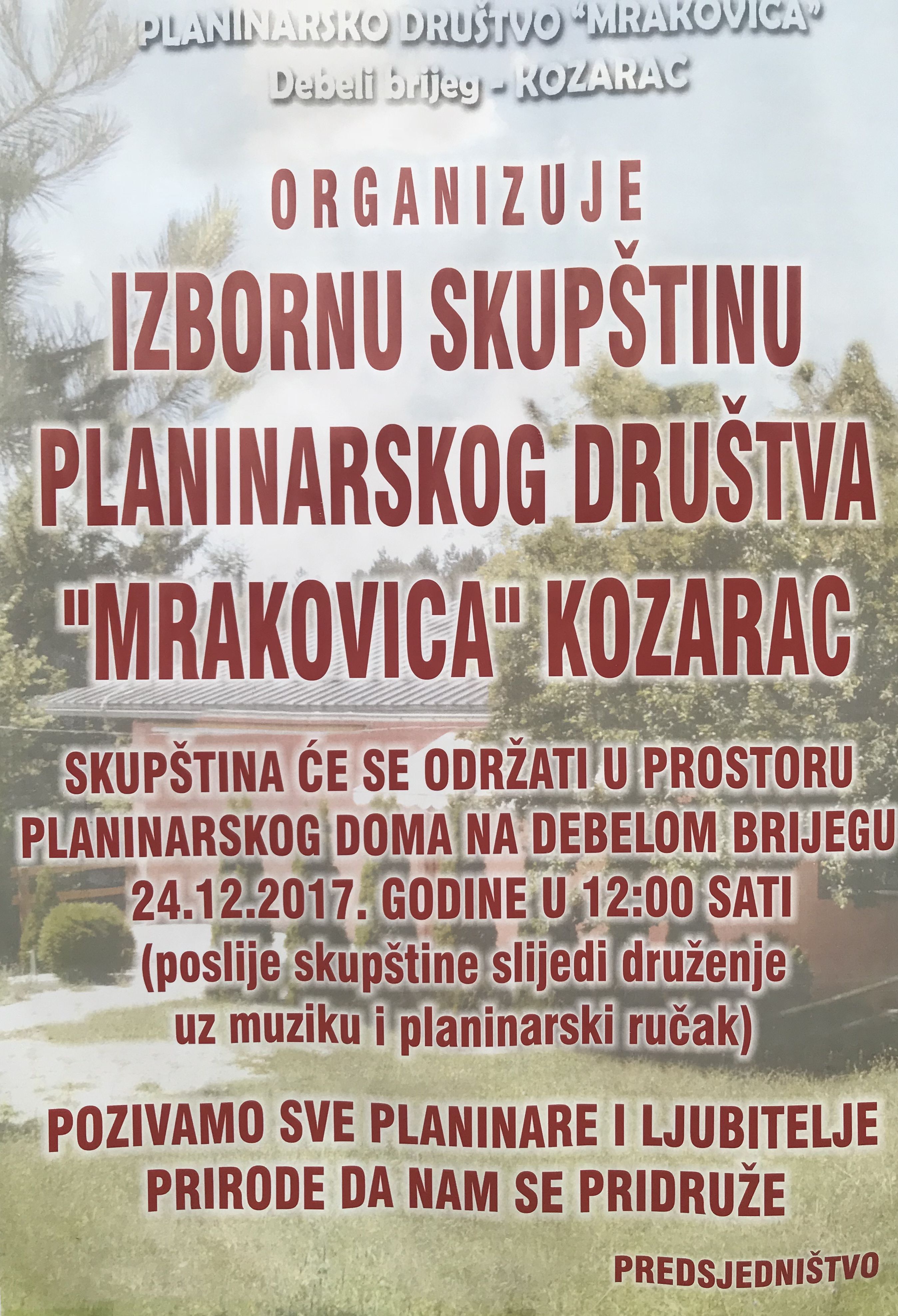 Planinarsko društvo “MRAKOVICA” Kozarac; Redovna izborna skupština
