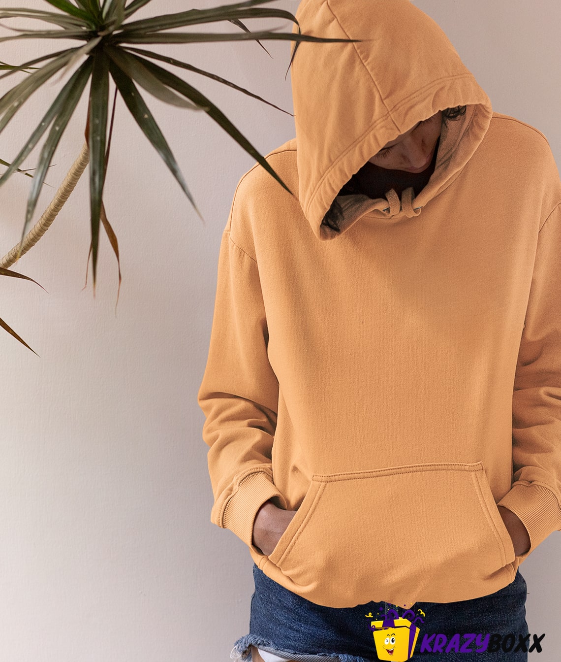 Apricot Peach Plain Hoodies KrazyBox.in