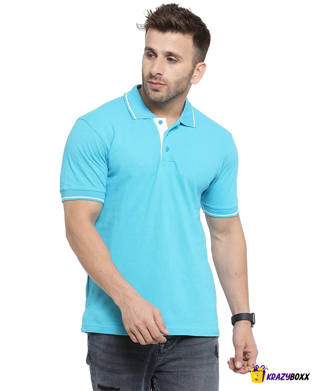 Premium Organic Cotton Electric Blue Polo with White Tipping (KB 24