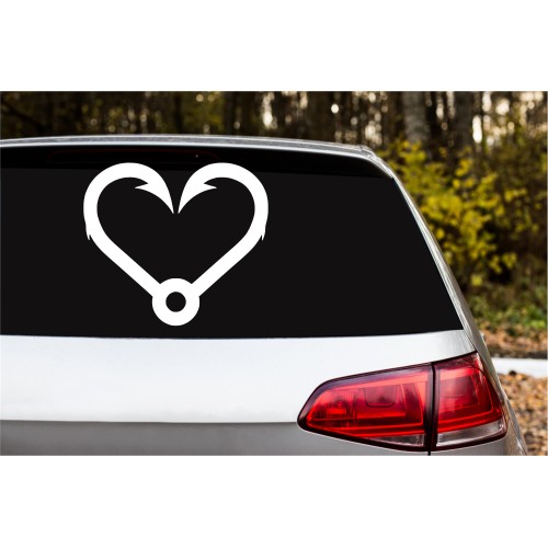 fish hook heart vinyl decal