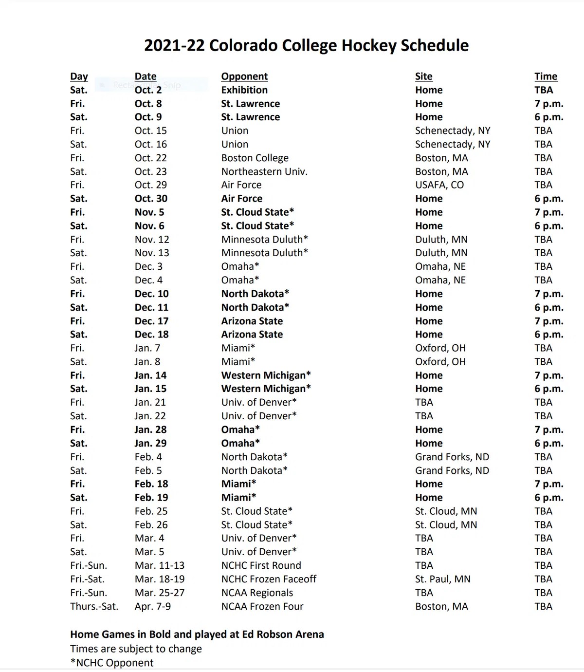 The complete 202122 Colorado College hockey schedule KRDO