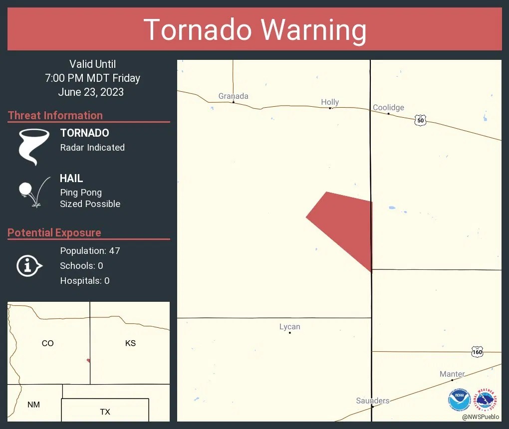 Tornado touches down south of Granada, people told to take shelter