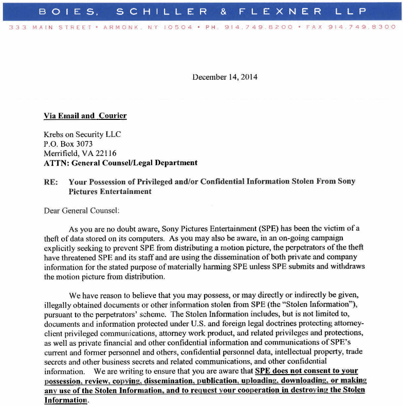 In Damage Control, Sony Targets Reporters Krebs on Security
