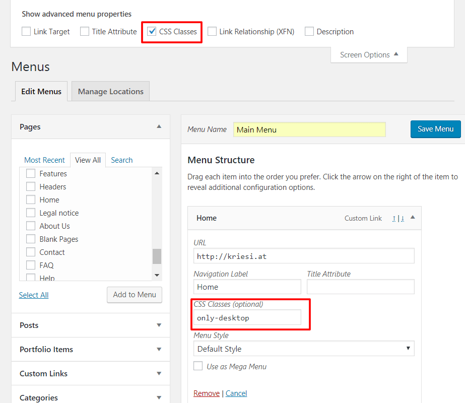Menu Enfold Documentation