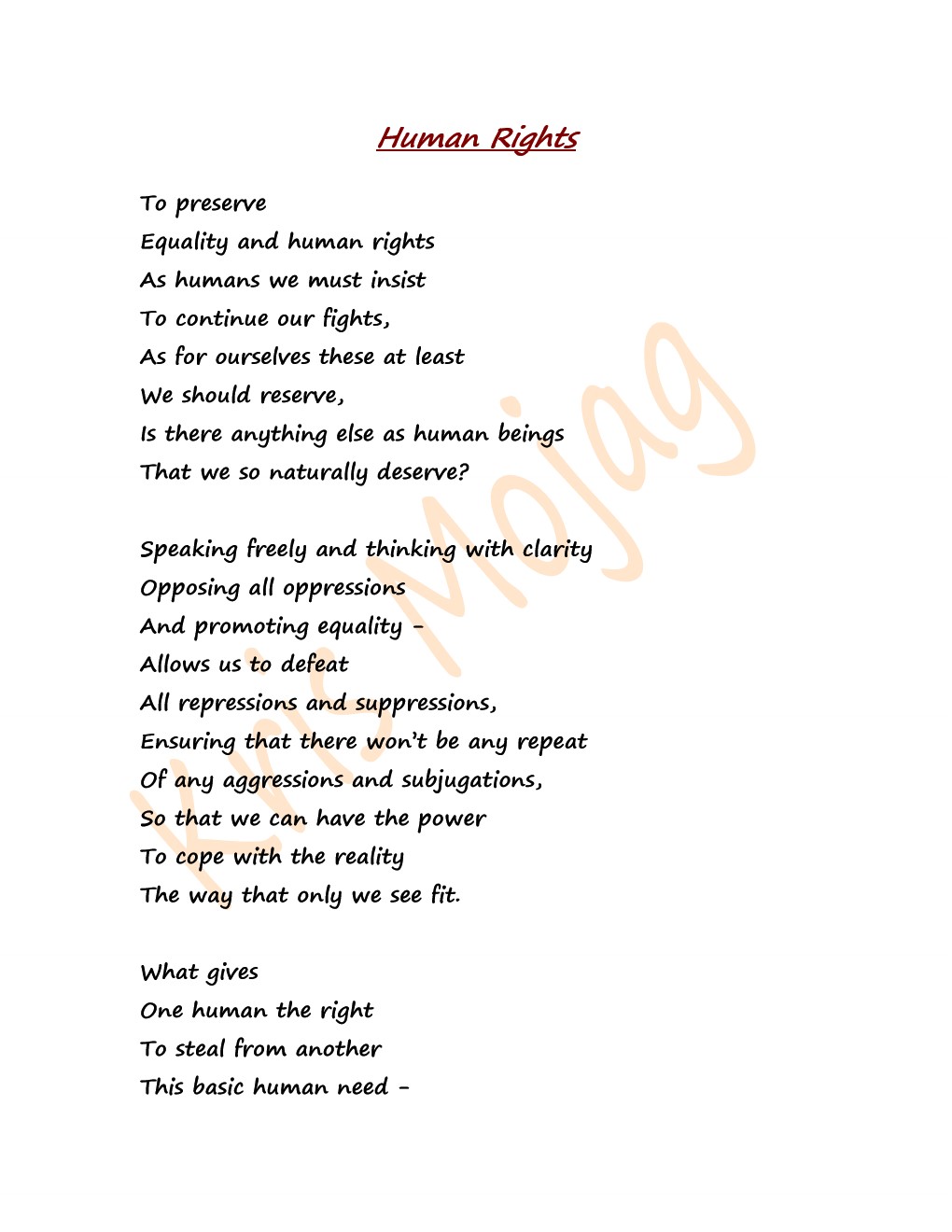 Poem Human Rights Kris Mojag