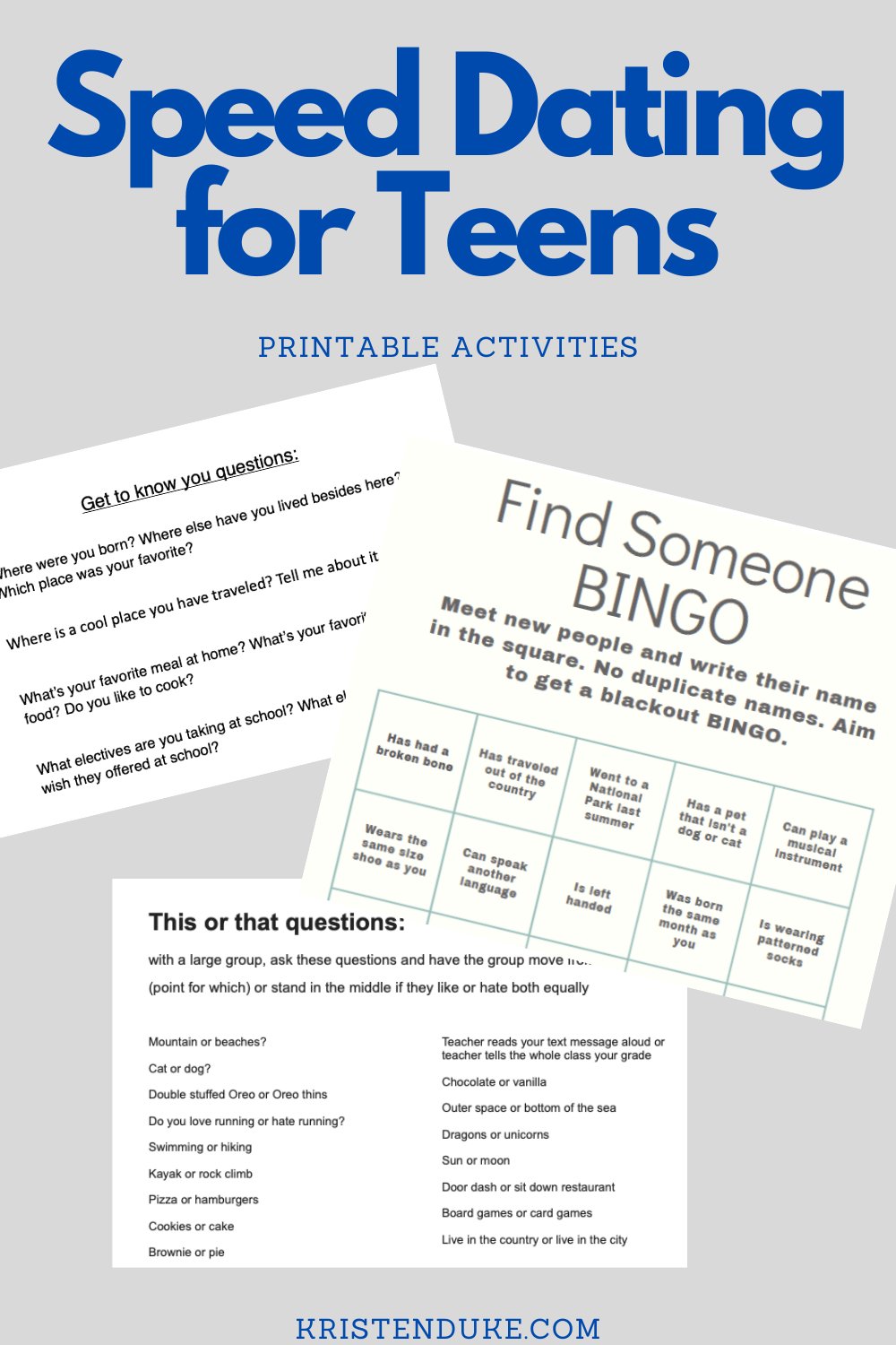 Teen Speed Dating Activity Kristen Duke