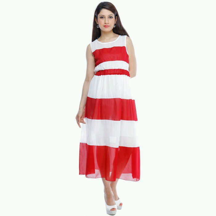 Buy Designeez Red White Maxi Dress at Lowest Price DEREWH26512819