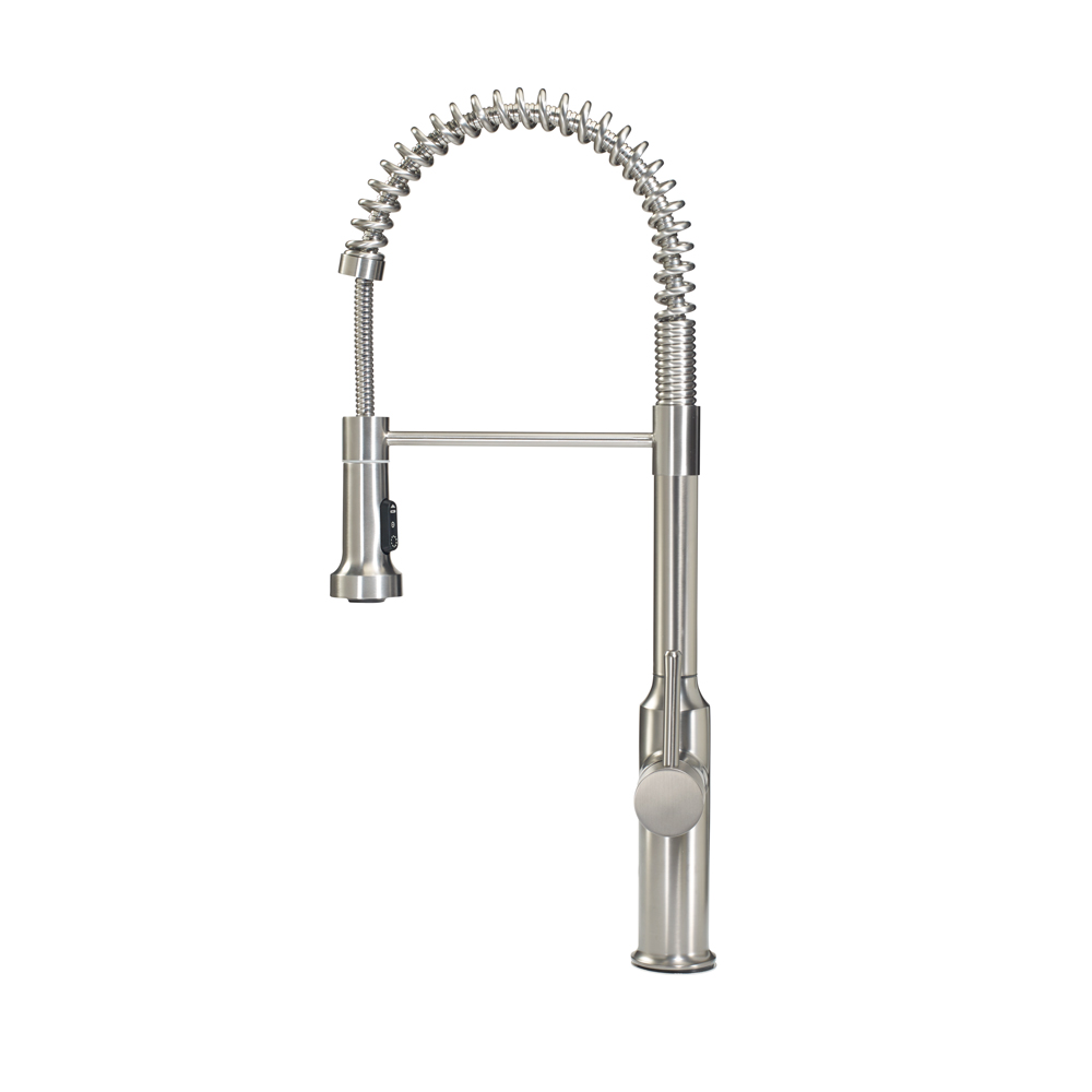 Single Handle Kitchen Faucet with Exposed Spring, Satin Finish Krowne