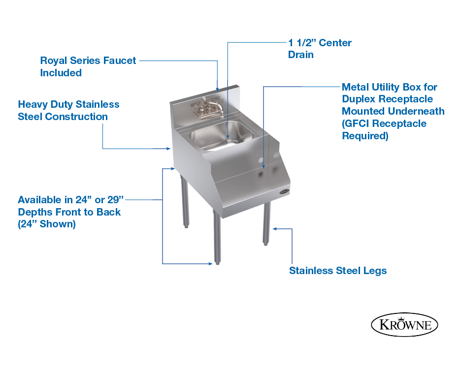 Royal Series 12"L x 24"D Blender Dump Sink Krowne