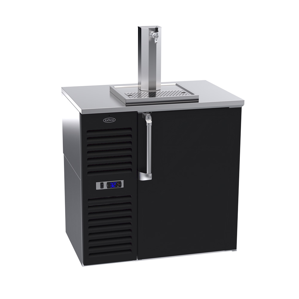 36" OneDoor Direct Draw Cooler Compressor on Left, Black Vinyl Door