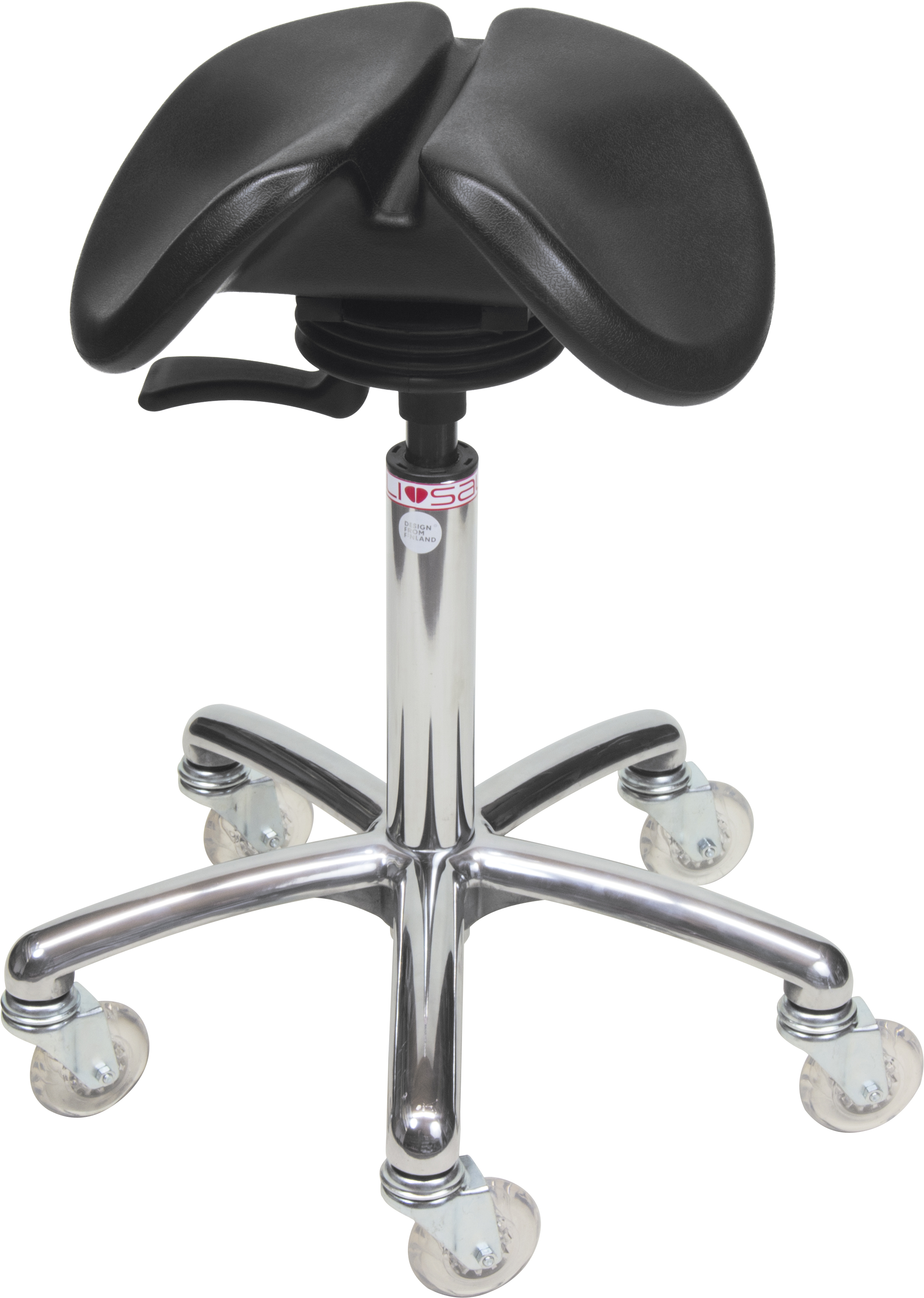 Salli Slim Swing black saddle chair, with medium sized cylinder