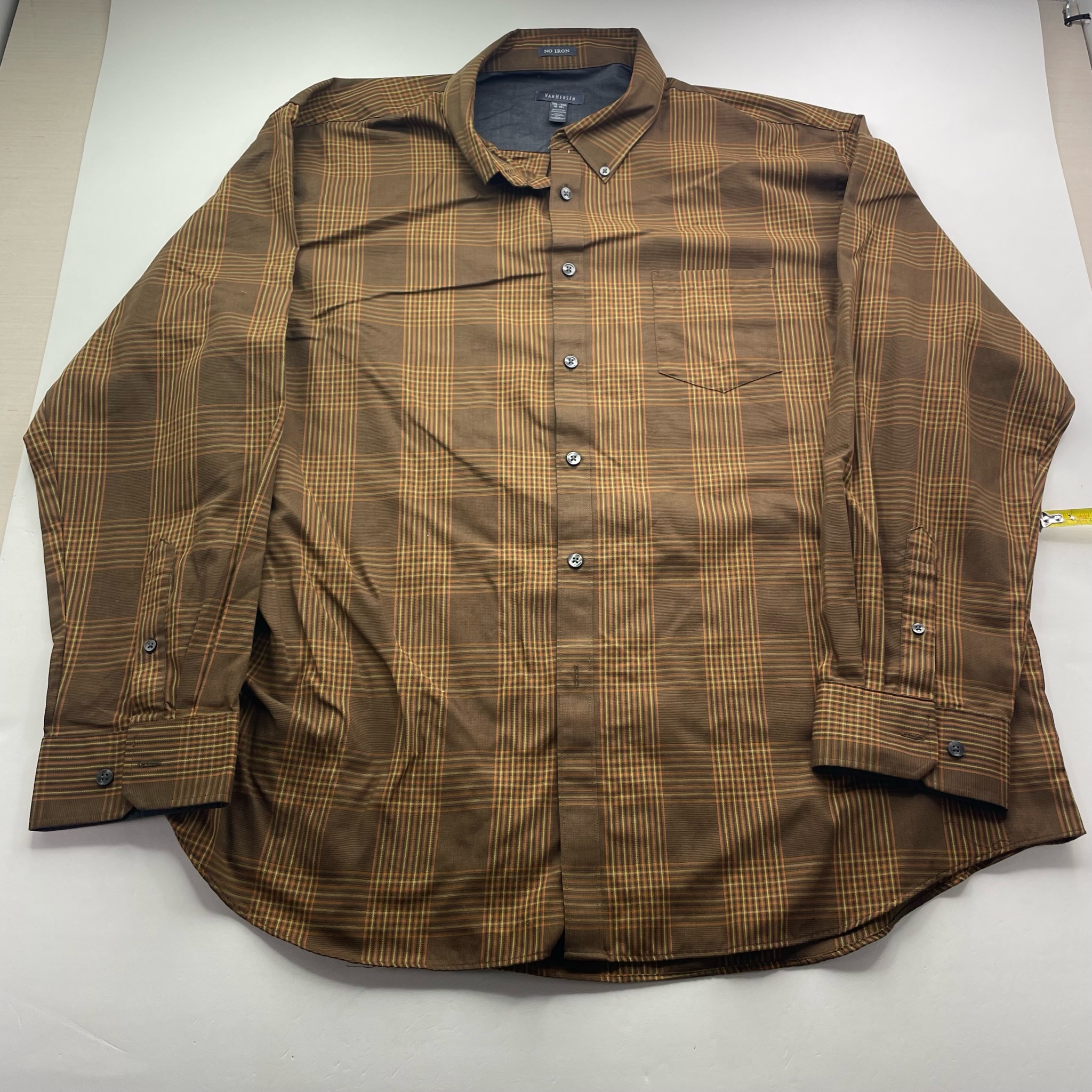Van Heusen No Iron Men's Size XXL Brown Striped Long Sleeve Dress Shirt