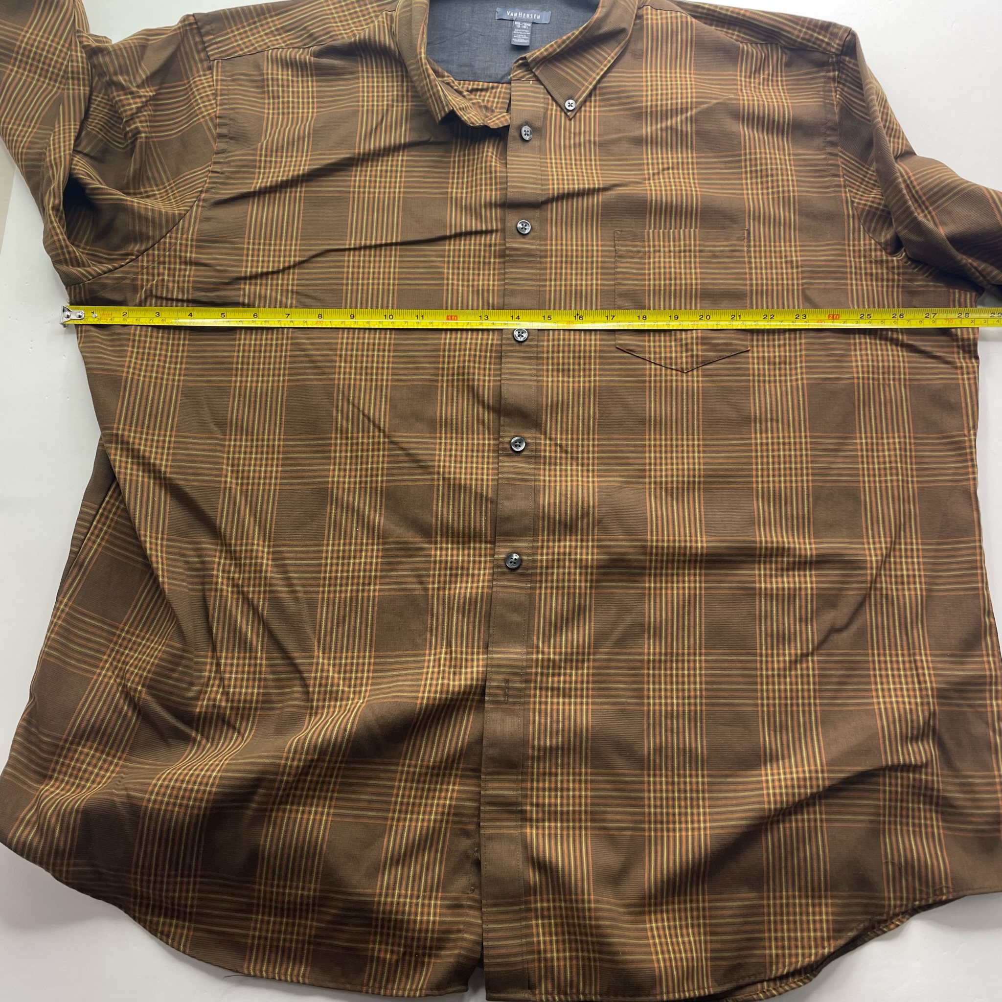 Van Heusen No Iron Men's Size XXL Brown Striped Long Sleeve Dress Shirt