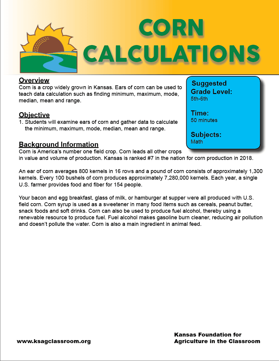 Corn Calculations Kansas Agriculture in the Classroom