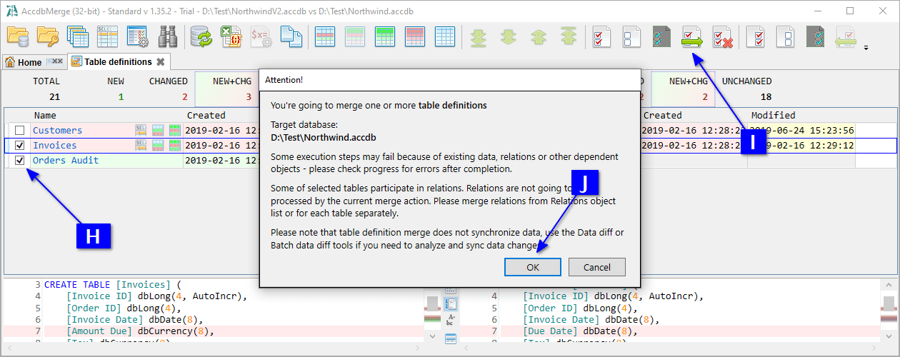 AccdbMerge Use Cases Merge table definitions