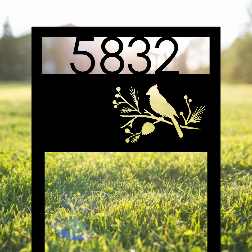Custom Cardinal Address Sign Metal Garden Art Made in the USA K&S Design Elements