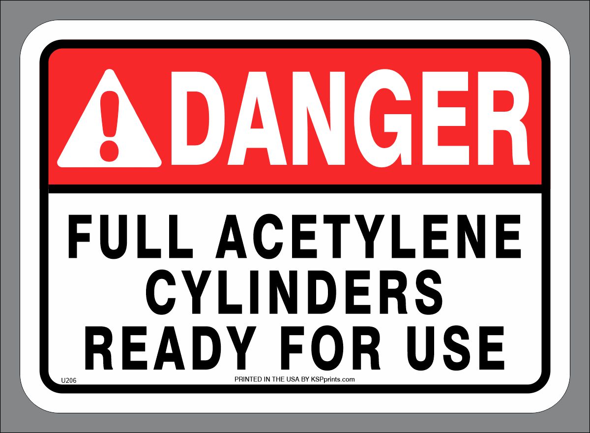 Full Acetylene Cylinder labels for storage of acetylene gas.