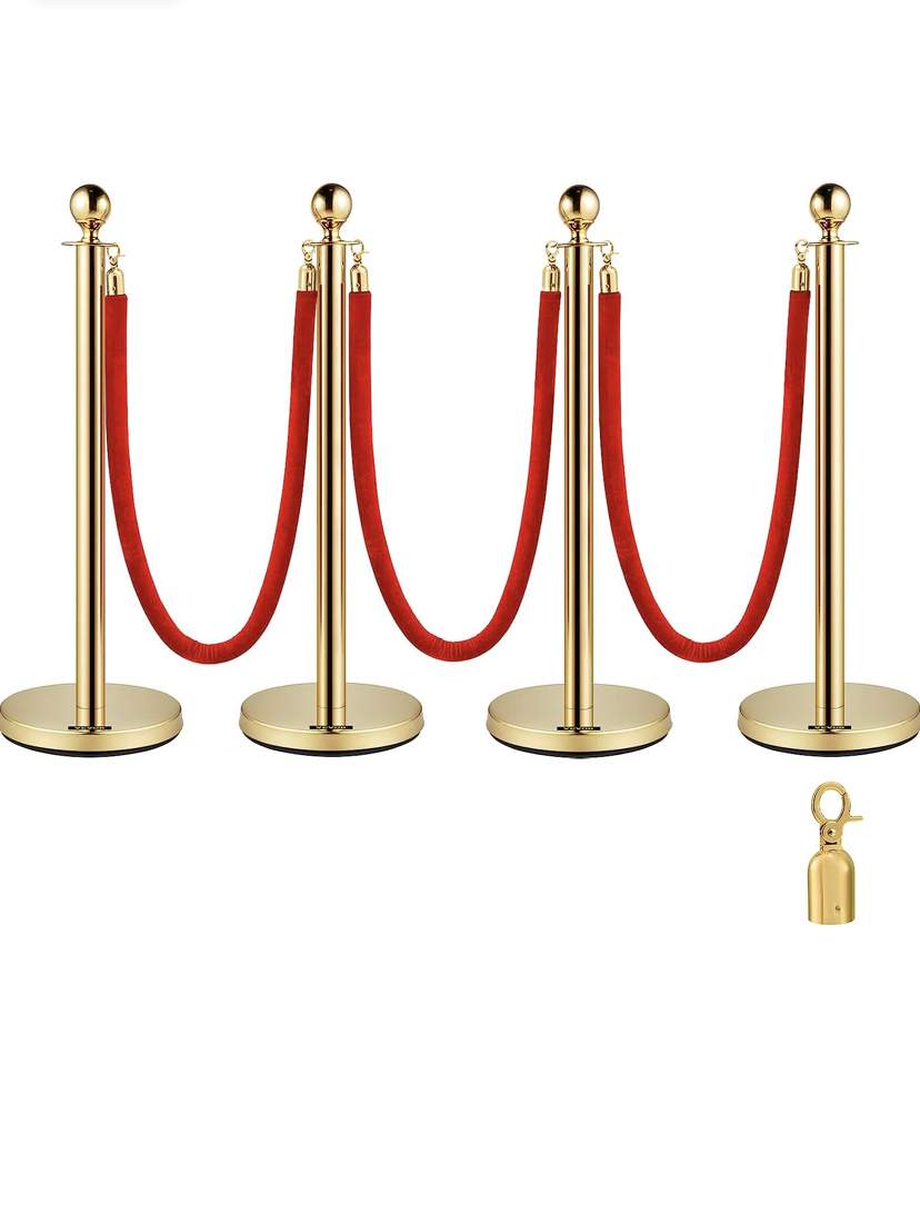 Rent a 4PCS Gold Stanchion Posts Queue, 38 Inch Red Velvet Rope, Crowd