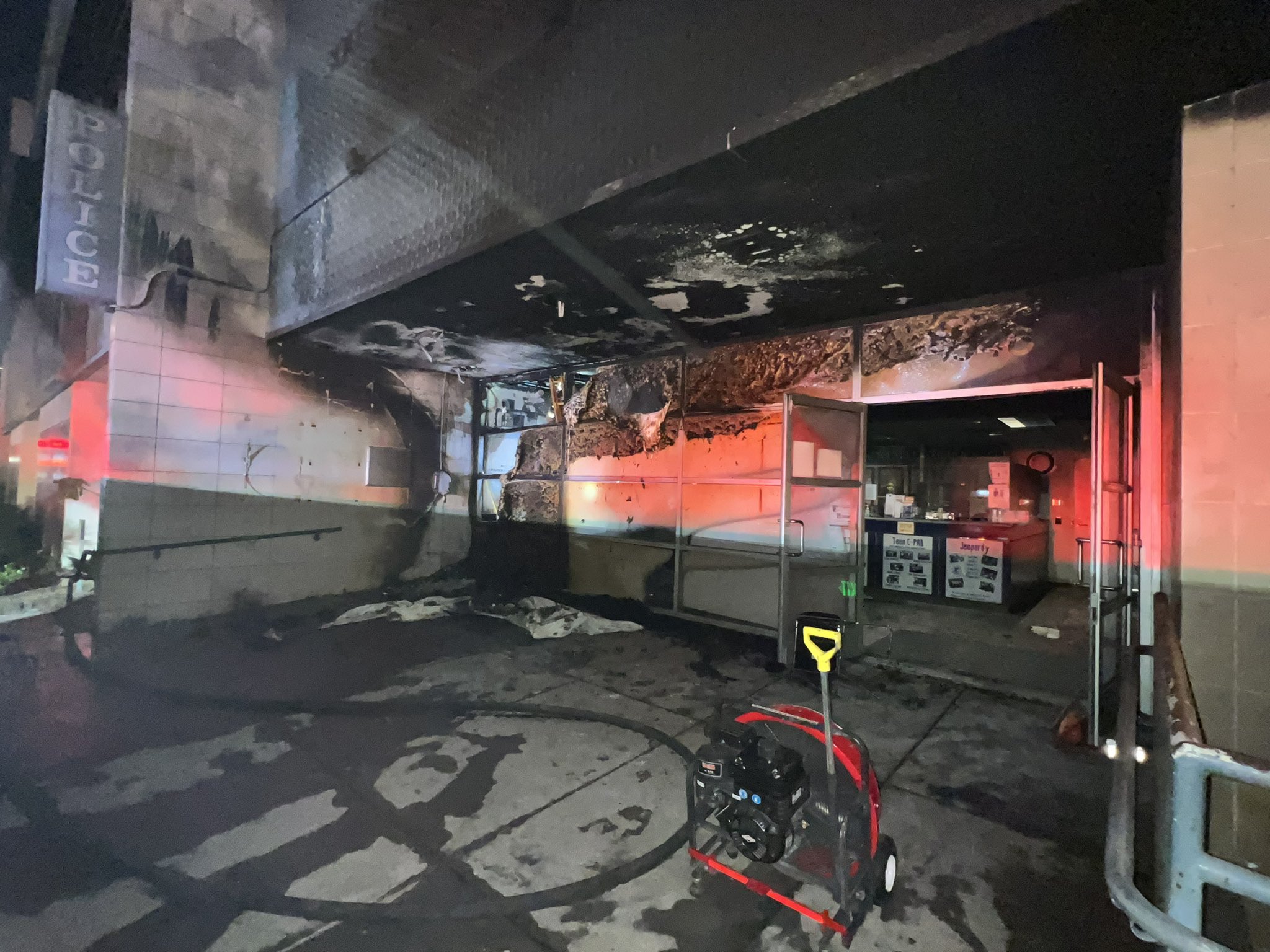 Lobby of LAPD station damaged after man walks in with flaming shopping cart