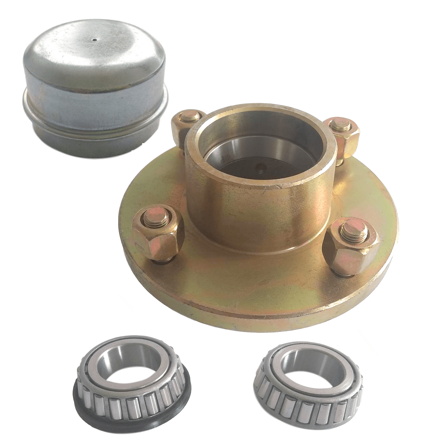 Trailer Cast Wheel Hub 4" PCD 1" Taper Bearing 4 Studs K Trailers