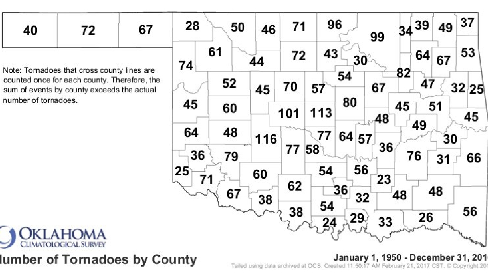 Oklahoma tornadoes by county