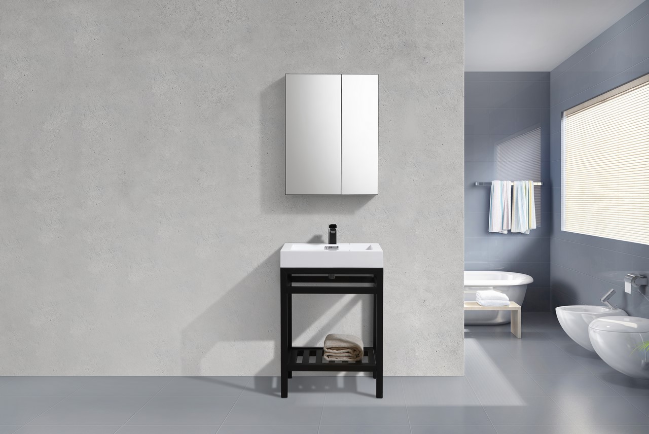 Cisco 24" Stainless Steel Console w/ White Acrylic Sink Matte Black