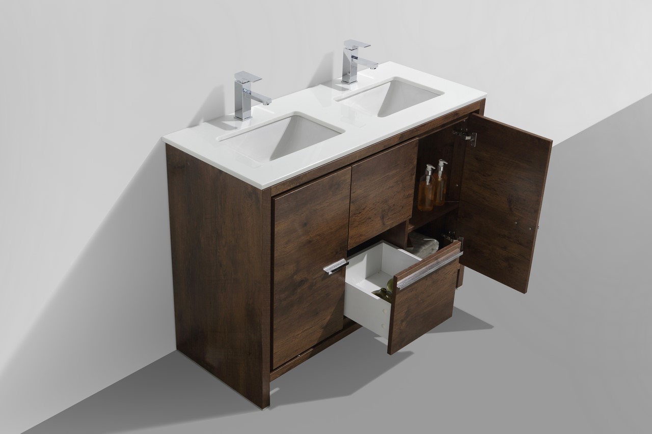 Dolce 48″ Double Sink Rose Wood Vanity with White Countertop