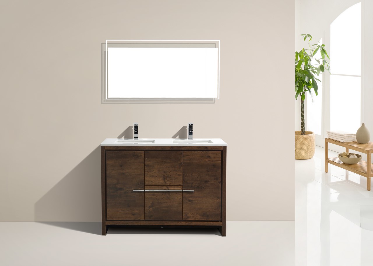 Dolce 48″ Double Sink Rose Wood Vanity with White Countertop